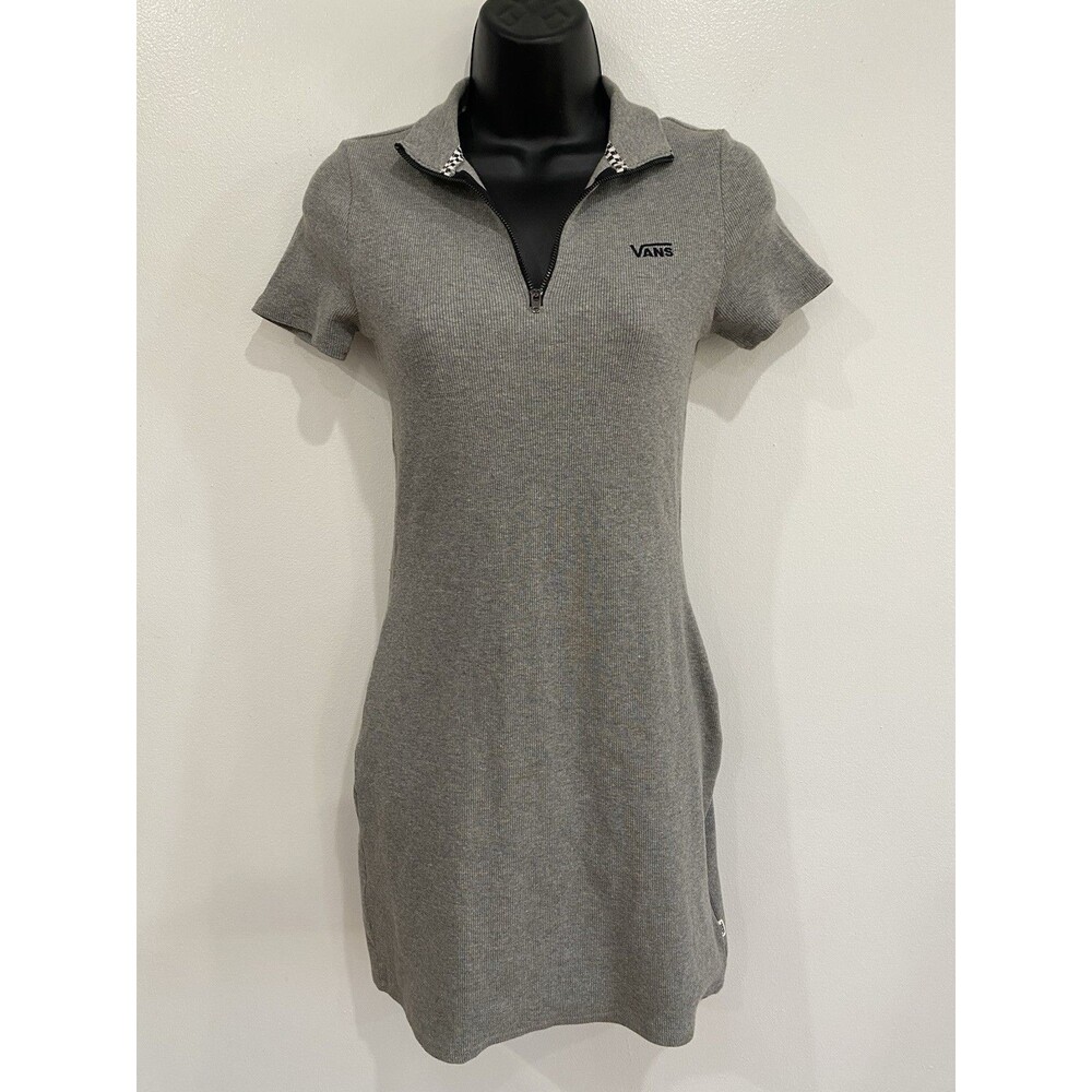 Vans Quarter Zip Mini Dress Size XS Gray Short Sleeve Skater Y2K